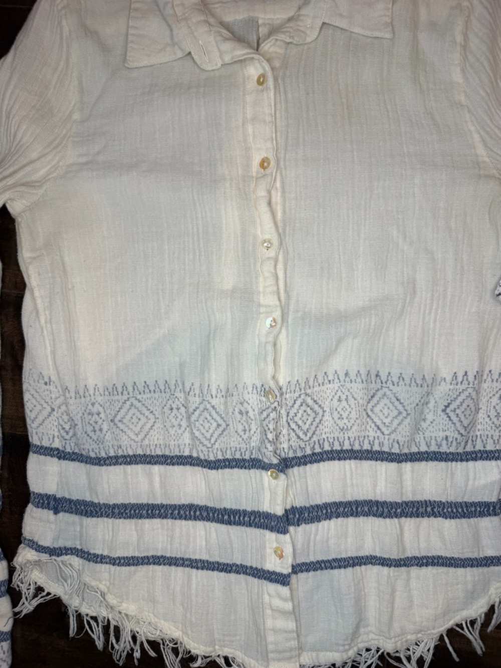 MADE 100% Cotton Embroidered Fringe Hem Shirt - Size Large - Picture 4 of 15